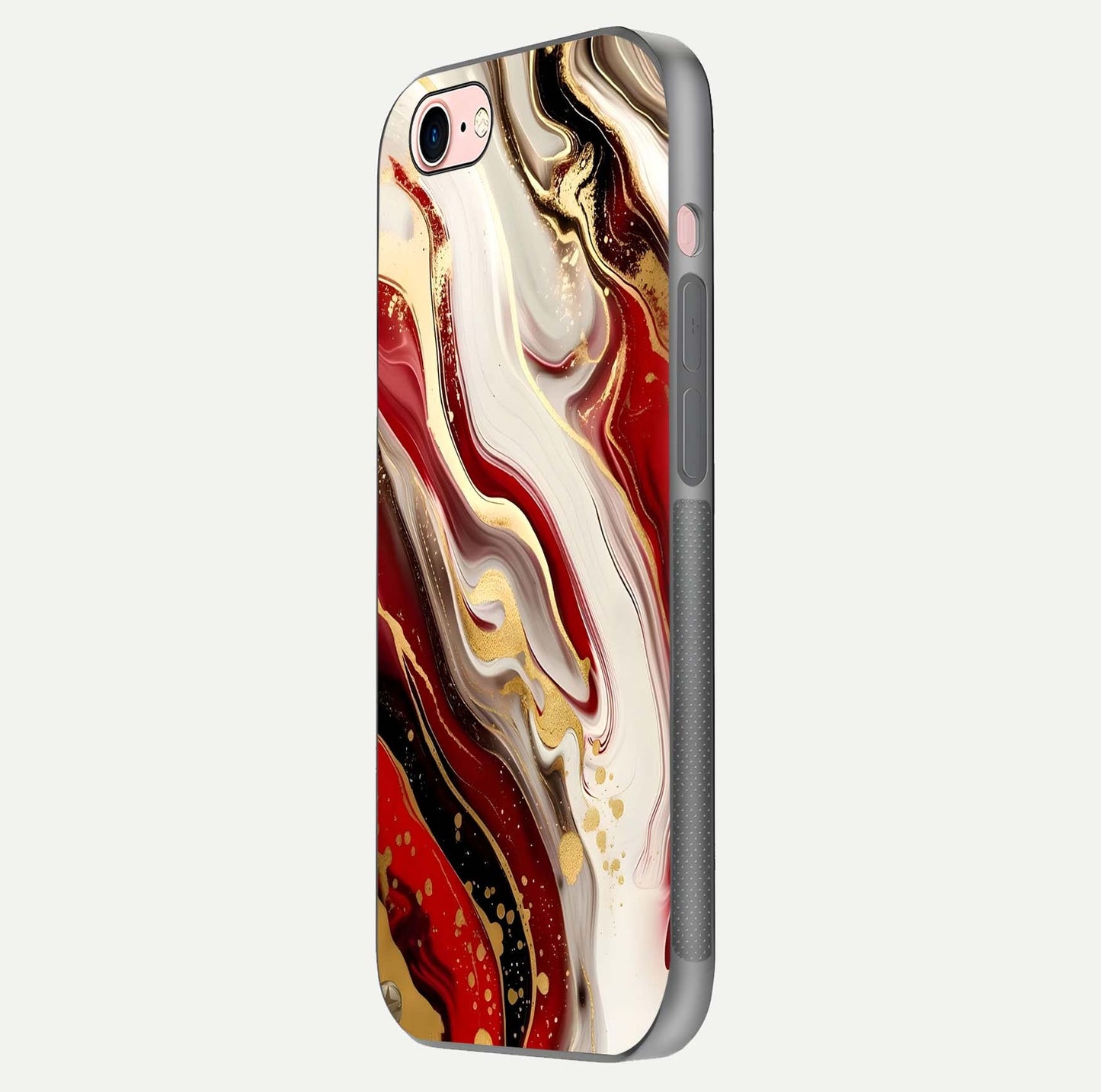 Red & White Marble Glass Case for iPhone 6 Plus side-angle image showing shine and smooth marble finish