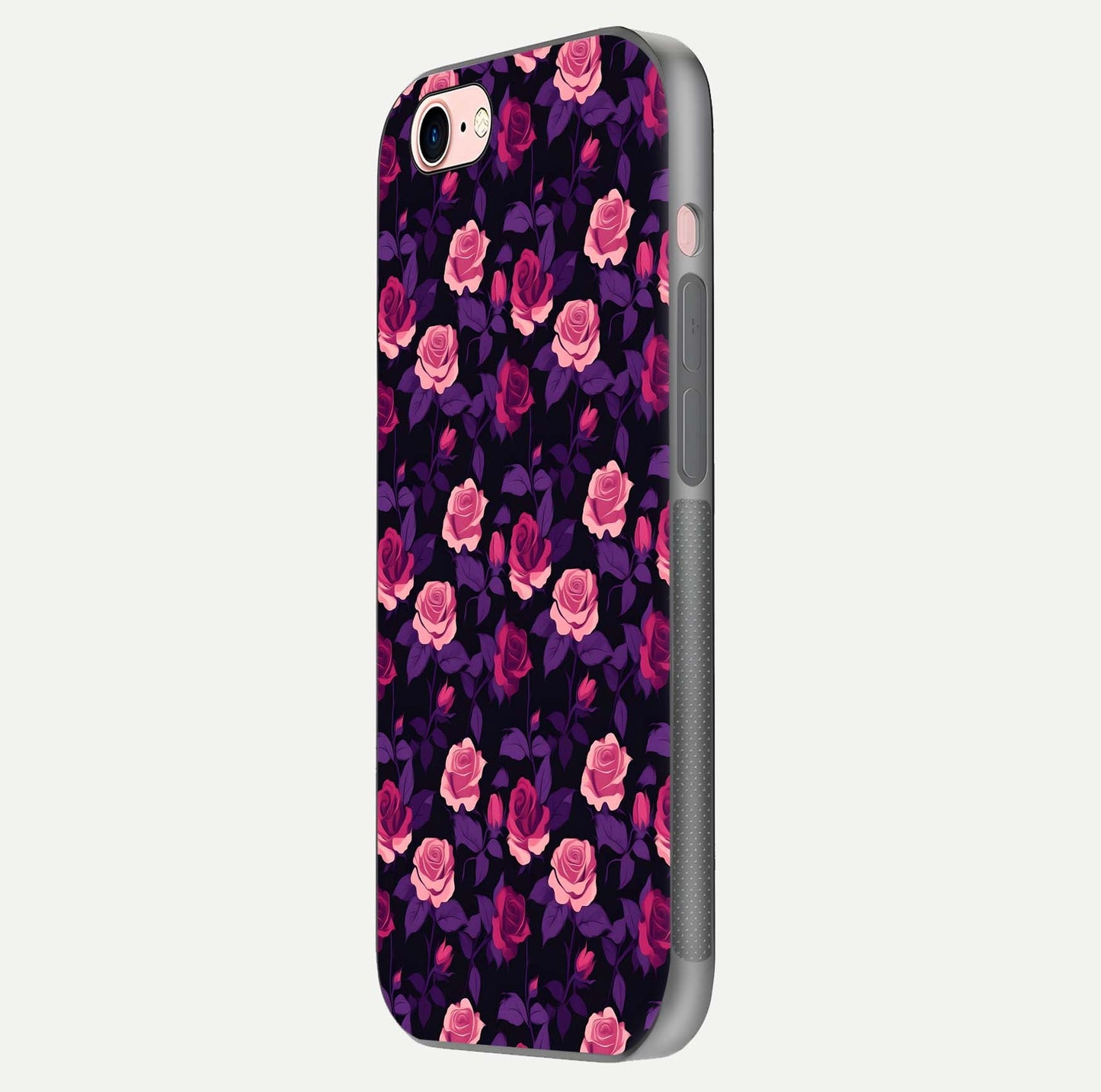 Rose Garden Twilight Glass Case for iPhone 6 Plus side-angle image showing reflection, gloss, and floral detail