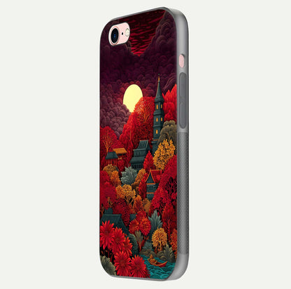 Scarlet Autumn Temple Glass Case for iPhone 6 Plus side-angle image showing color depth and reflection clarity