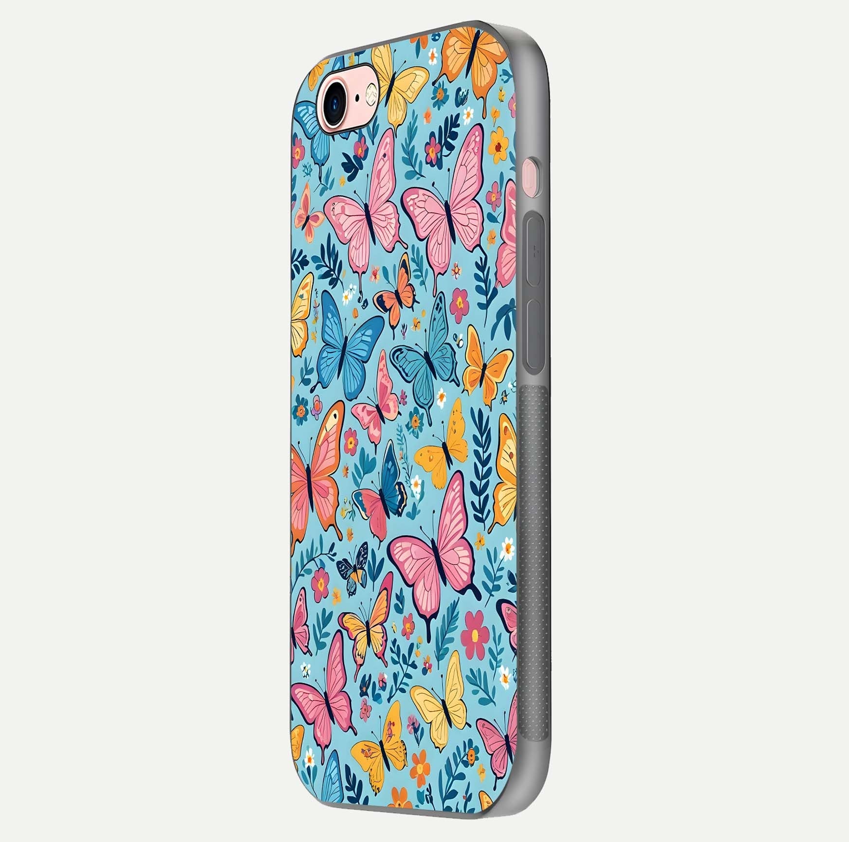 Spring Wing Garden Glass Case for iPhone 6 Plus side-angle image showing shine, color, and pattern depth