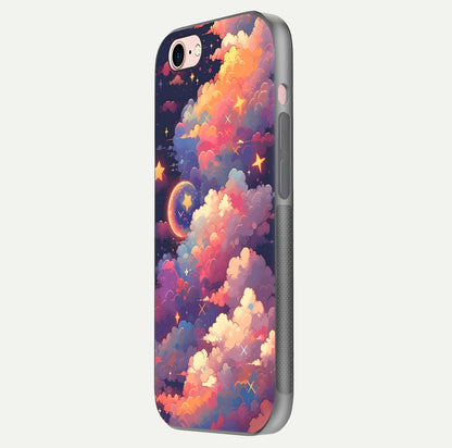 Starlit Dream Clouds Glass Case for iPhone 6 Plus side-angle image showing shine, reflection, and dreamy tones