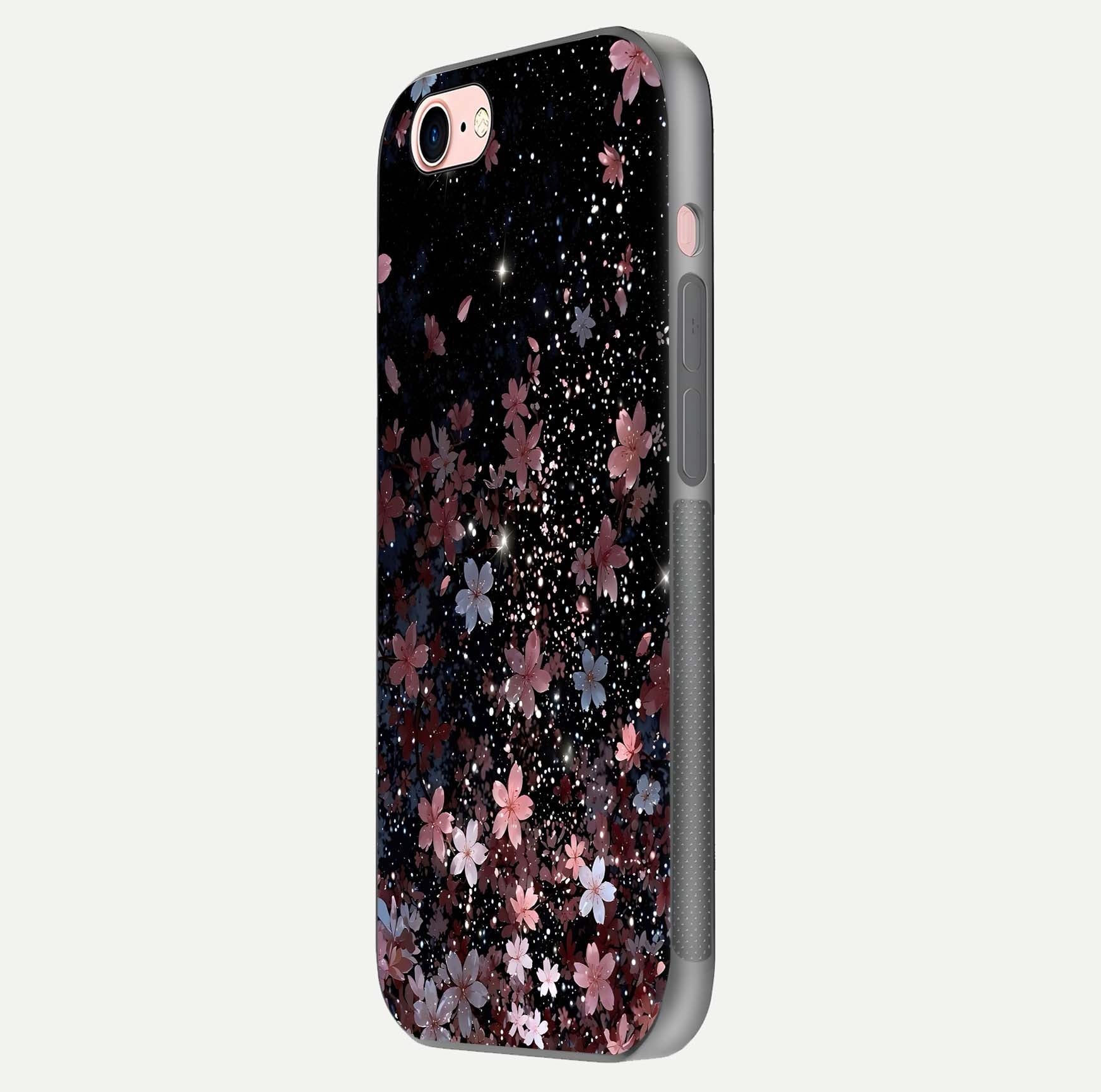 Starlit Flower Dreams Glass Case for iPhone 6 Plus side-angle image showing shine, edge detail, and floral contrast