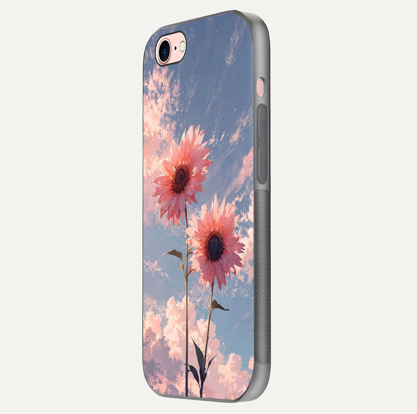 Sunlit Daisy Glow Glass Case for iPhone 6 Plus side-angle image showing shine, gloss, and floral highlight