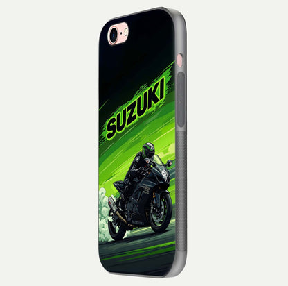 Suzuki Speed Beast Glass Case for iPhone 6 Plus side-angle image showing reflection, gloss, and car detailing