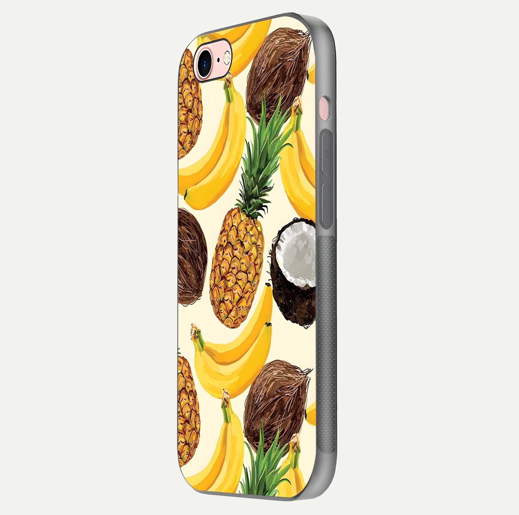 Tropical Fruit Mood Glass Case for iPhone 6 Plus side-angle image showing reflection, gloss, and fruit details