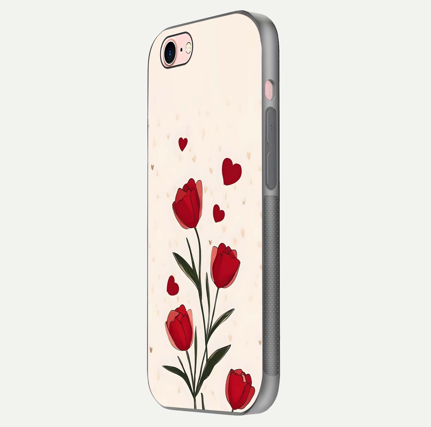 Tulip With Heart Glass Case for iPhone 6 Plus side-angle image showing floral reflection and subtle gradient