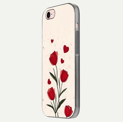 Tulip With Heart Glass Case for iPhone 6 Plus side-angle image showing floral reflection and subtle gradient