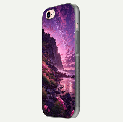 Twilight Blossom Coast Glass Case for iPhone 6 Plus side-angle image showing shine, reflection, and petal tone