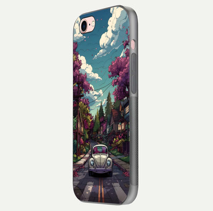 Vintage Street Drive Glass Case for iPhone 6 Plus side-angle image showing gloss reflection and design detail
