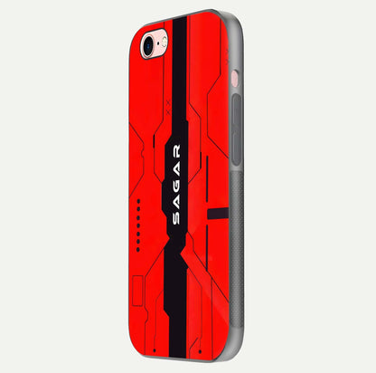 Voltage Rise CYBERPUNK Custom Name Glass Case for iPhone 6 Plus side-angle image showing gloss and cyberpunk detail