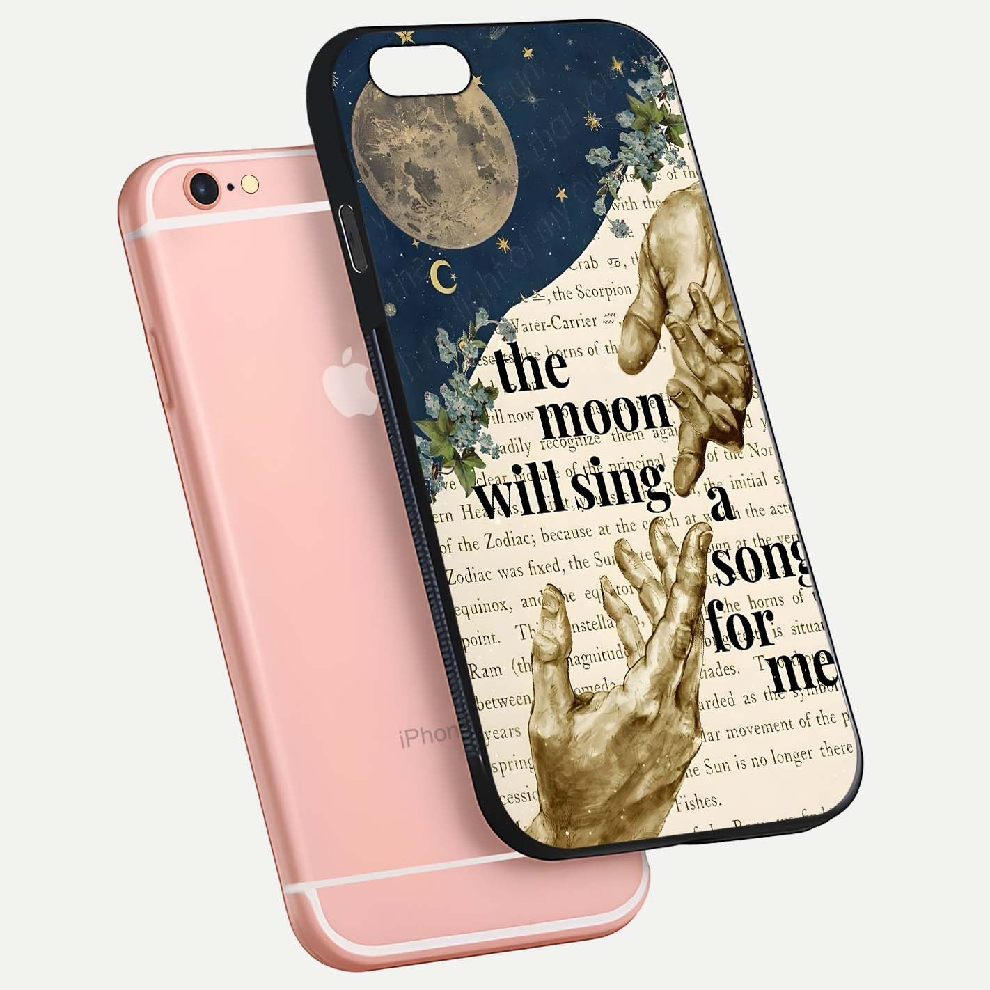 Aesthetic Divine Glass Case for iPhone 16 Pro floating dual-view mockup showing edge design and divine art gloss texture