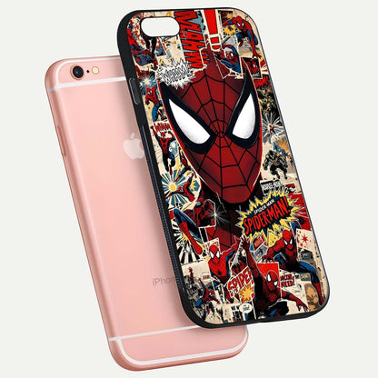 Aesthetic Wonder Spider Glass Case for iPhone 16 Pro floating mockup emphasizing superhero art and glossy reflection