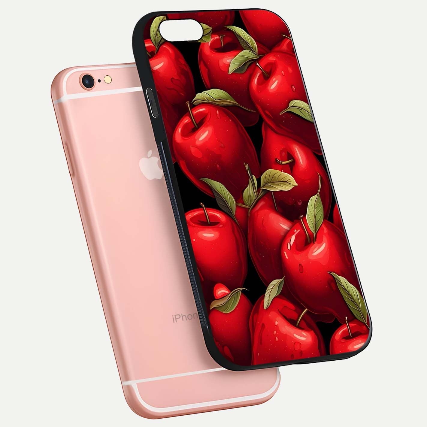 Apple Pattern Glass Case for iPhone 16 Pro floating mockup with smooth edge detailing and pattern clarity