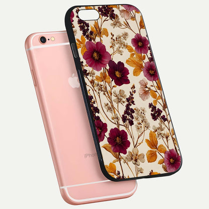 Autumn Wine Bloom Glass Case for iPhone 16 Pro floating mockup with premium floral gradient and protection edge