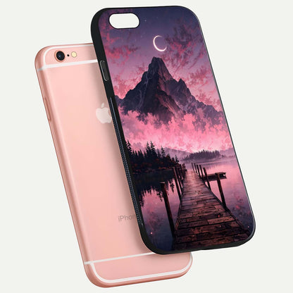 Beautyful Mountain View Glass Case for iPhone 16 Pro floating dual mockup showing edges and reflective sky print