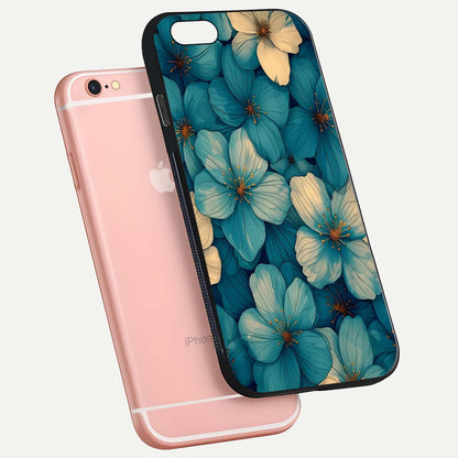 Blue Shade Floral Glass Case for iPhone 16 Pro floating mockup revealing gloss highlight and floral depth