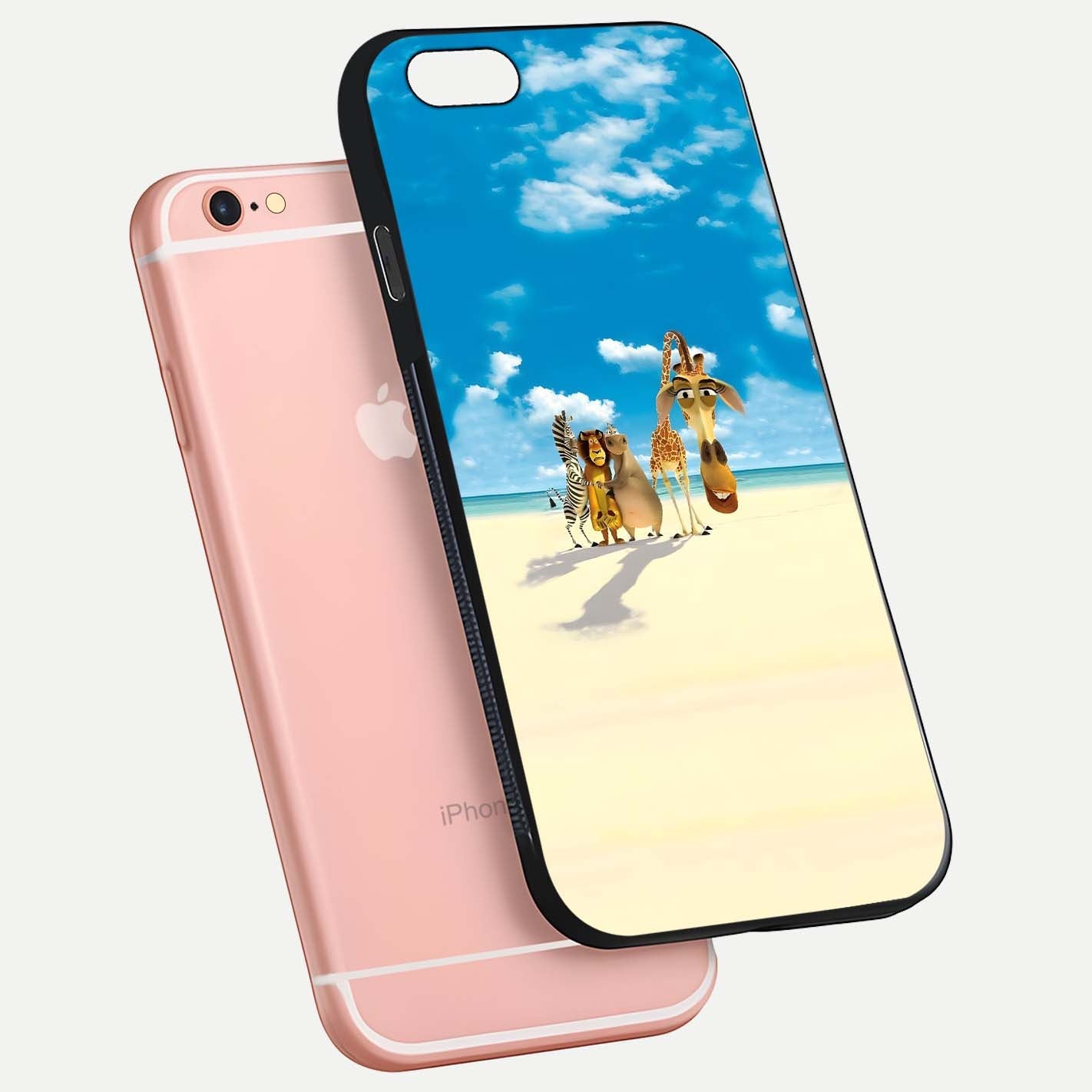 Tropical Fun Squad Glass Case for iPhone 16 Pro floating dual-view mockup displaying gloss reflection and contrast