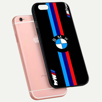 Turbo BMW Beast Glass Case for iPhone 16 Pro floating dual-view mockup displaying gloss texture and vivid print
