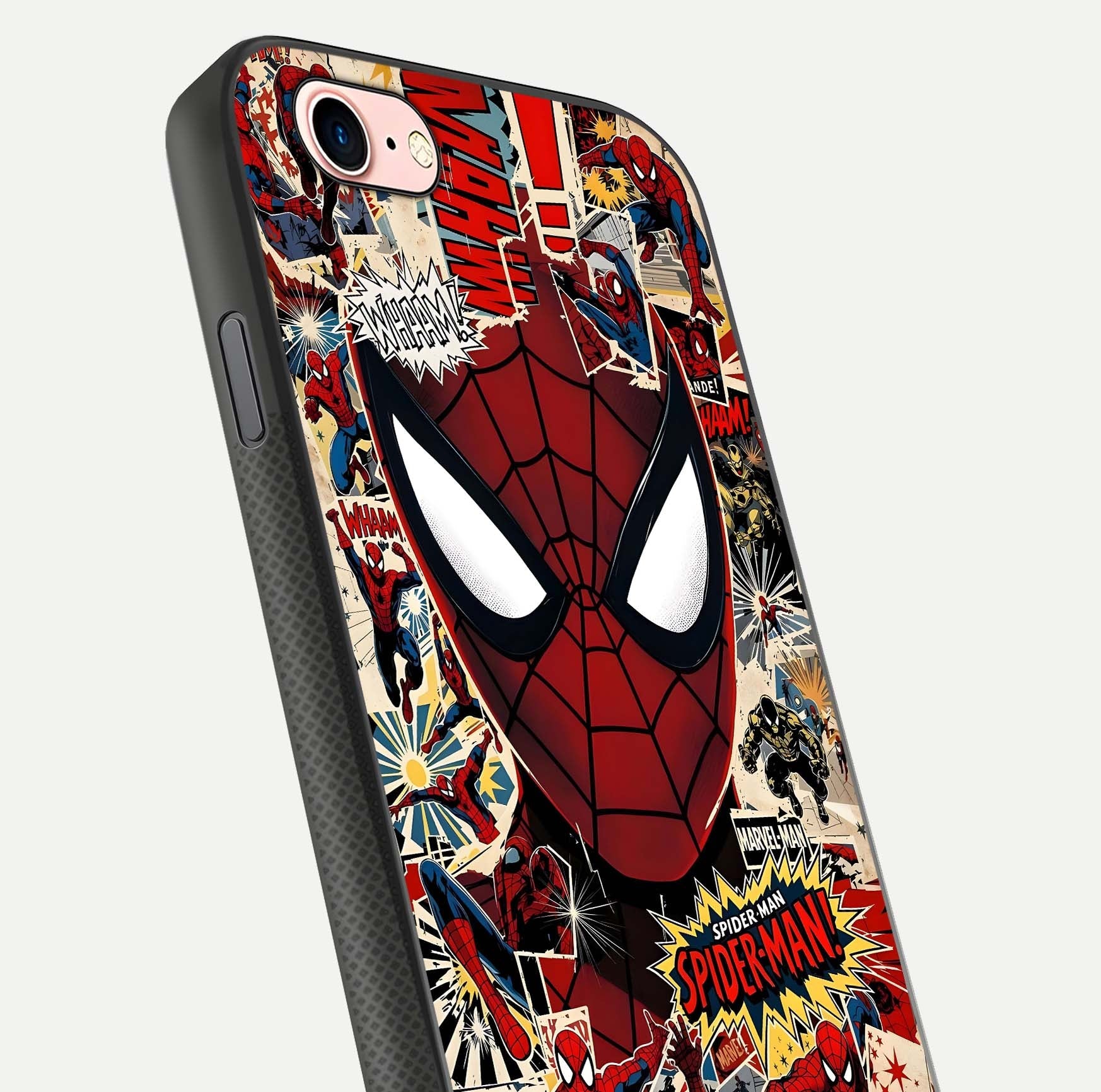 Aesthetic Wonder Spider Glass Case for iPhone 6 Plus angled close-up highlighting spider web detail and vibrant color gloss