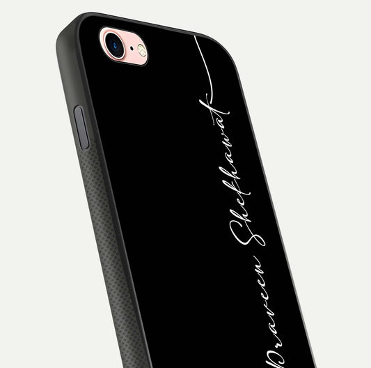 Black Tune Custom Name Glass Case for iPhone 6 Plus close-up shot highlighting sleek monochrome design and reflection