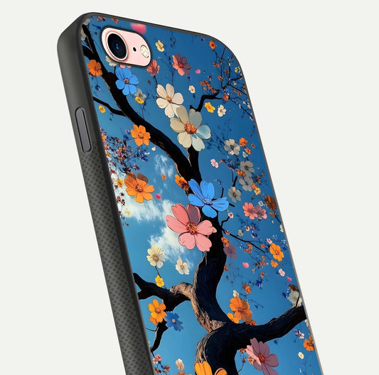 Blossom Dream Sky Glass Case for iPhone 6 Plus close-up shot highlighting dreamlike clouds and pink blossoms