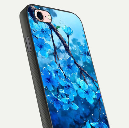 Blue Blossoms Branch Glass Case for iPhone 6 Plus close-up angle highlighting petal details and reflection gloss