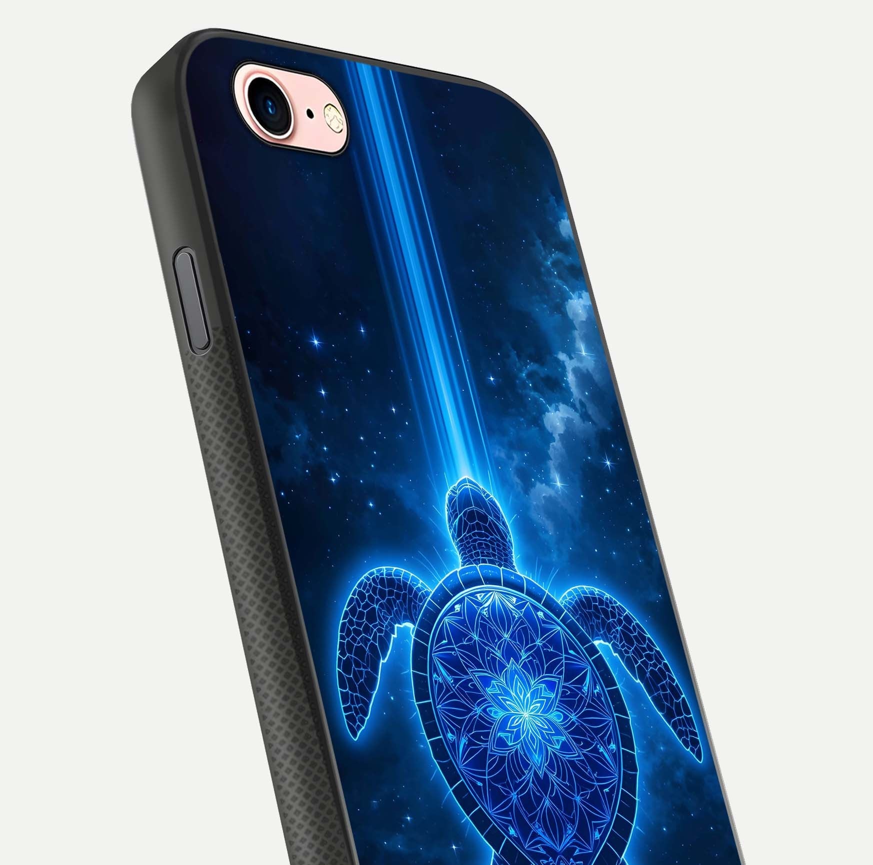 Blue Galaxy Turtle Glass Case for iPhone 6 Plus close-up image showing turtle shell detail and glowing galaxy tones