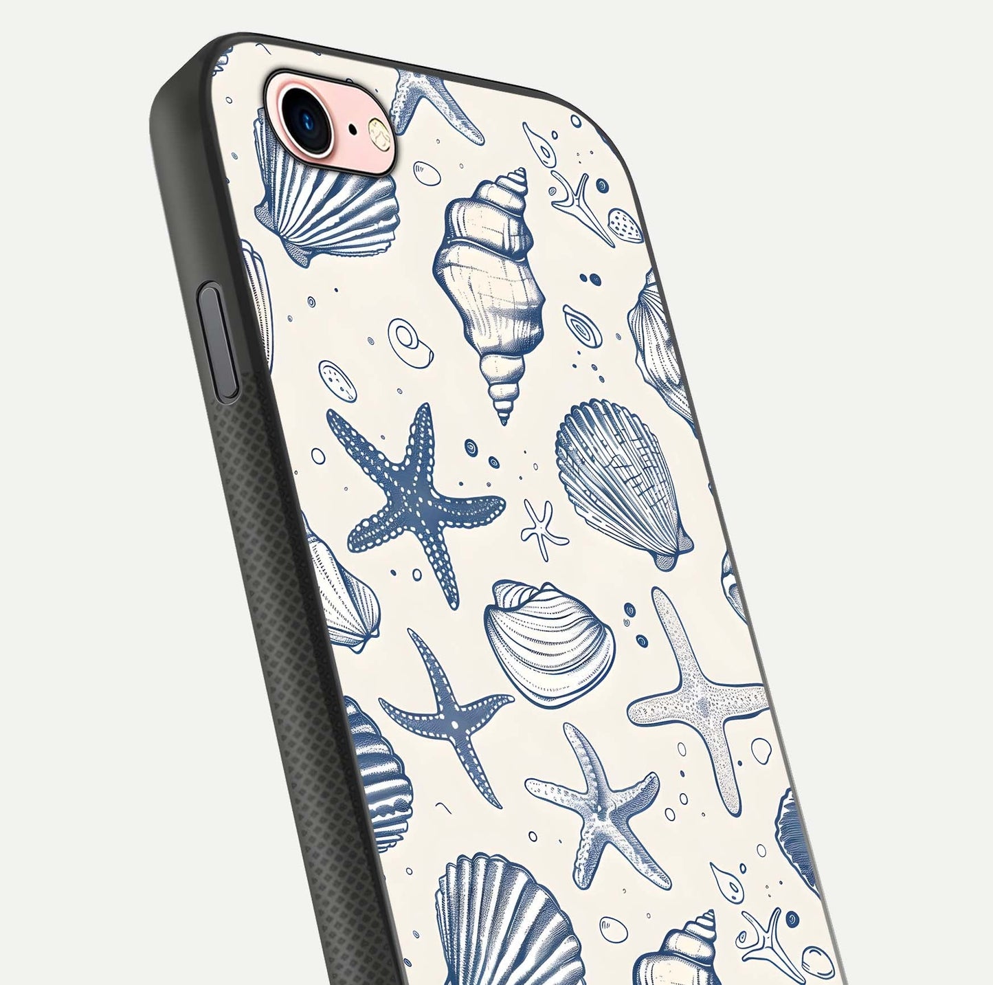 Blue Ocean Outline Glass Case for iPhone 6 Plus close-up shot highlighting line art details and reflection texture