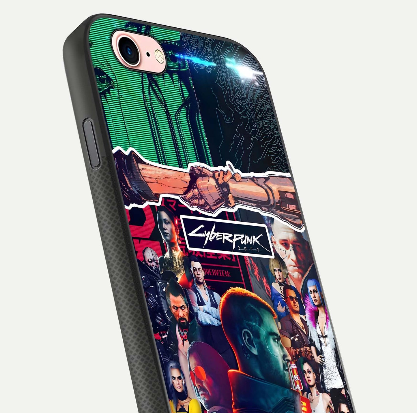 CYBERPUNK Legacy Glass Case for iPhone 6 Plus close-up highlighting circuit texture and reflection tone