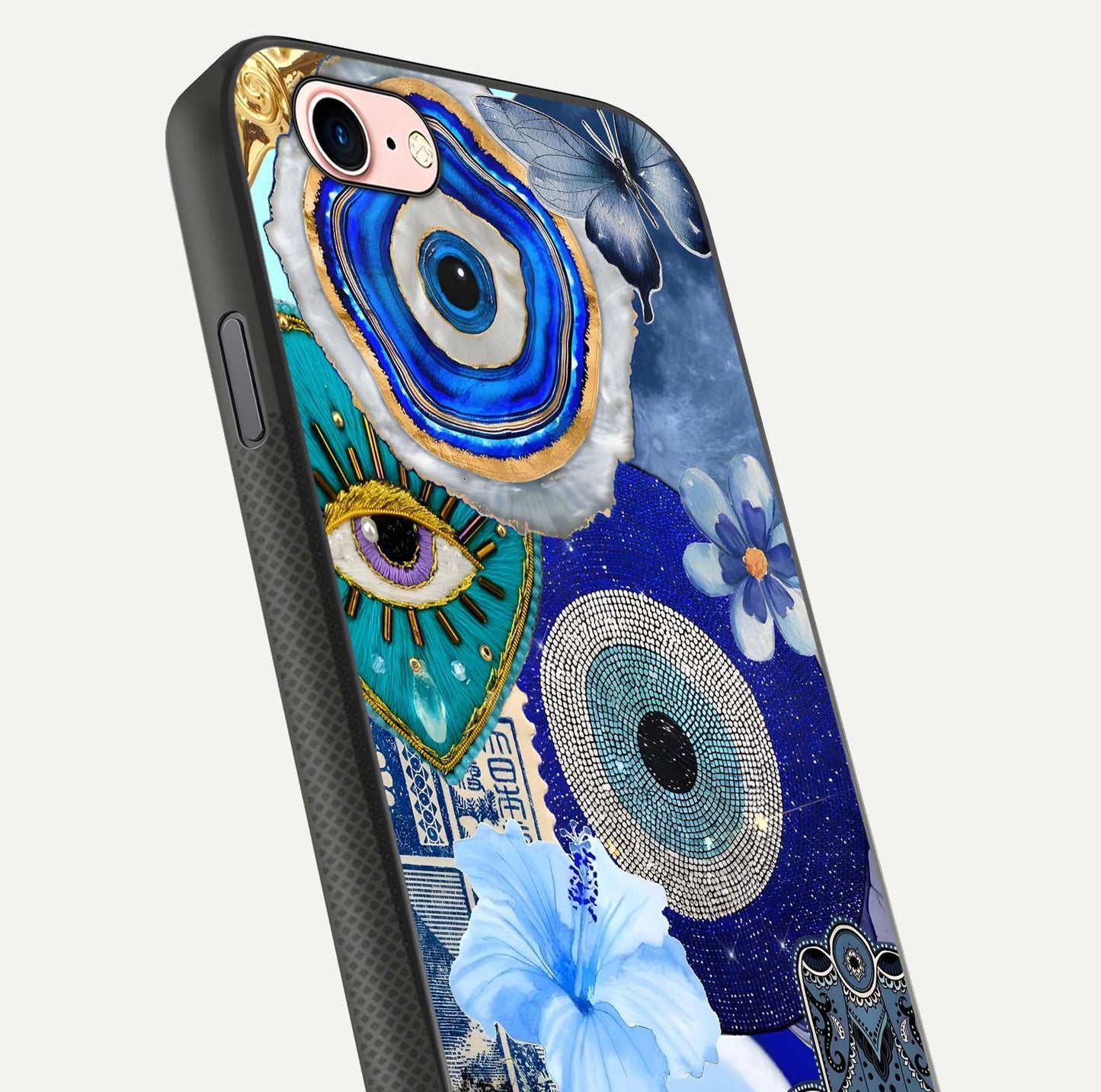 Celestial Blue Vision Glass Case for iPhone 6 Plus close-up shot highlighting reflection details and smooth edge polish