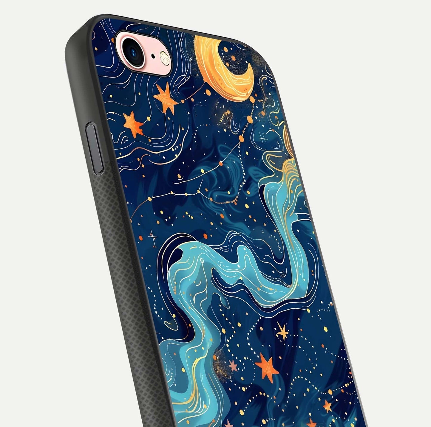 Celestial Dream Flow Glass Case for iPhone 6 Plus close-up highlighting star reflections and smooth glow gradient