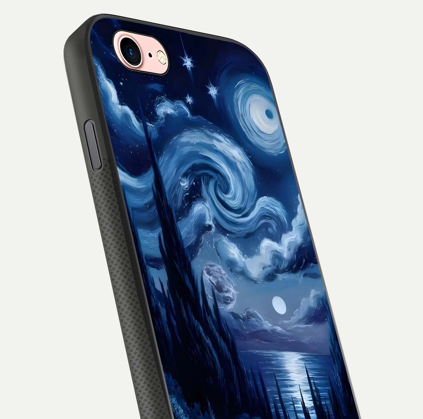 Celestial Dream Van Gogh Glass Case for iPhone 6 Plus close-up view capturing vivid brush details and star reflection