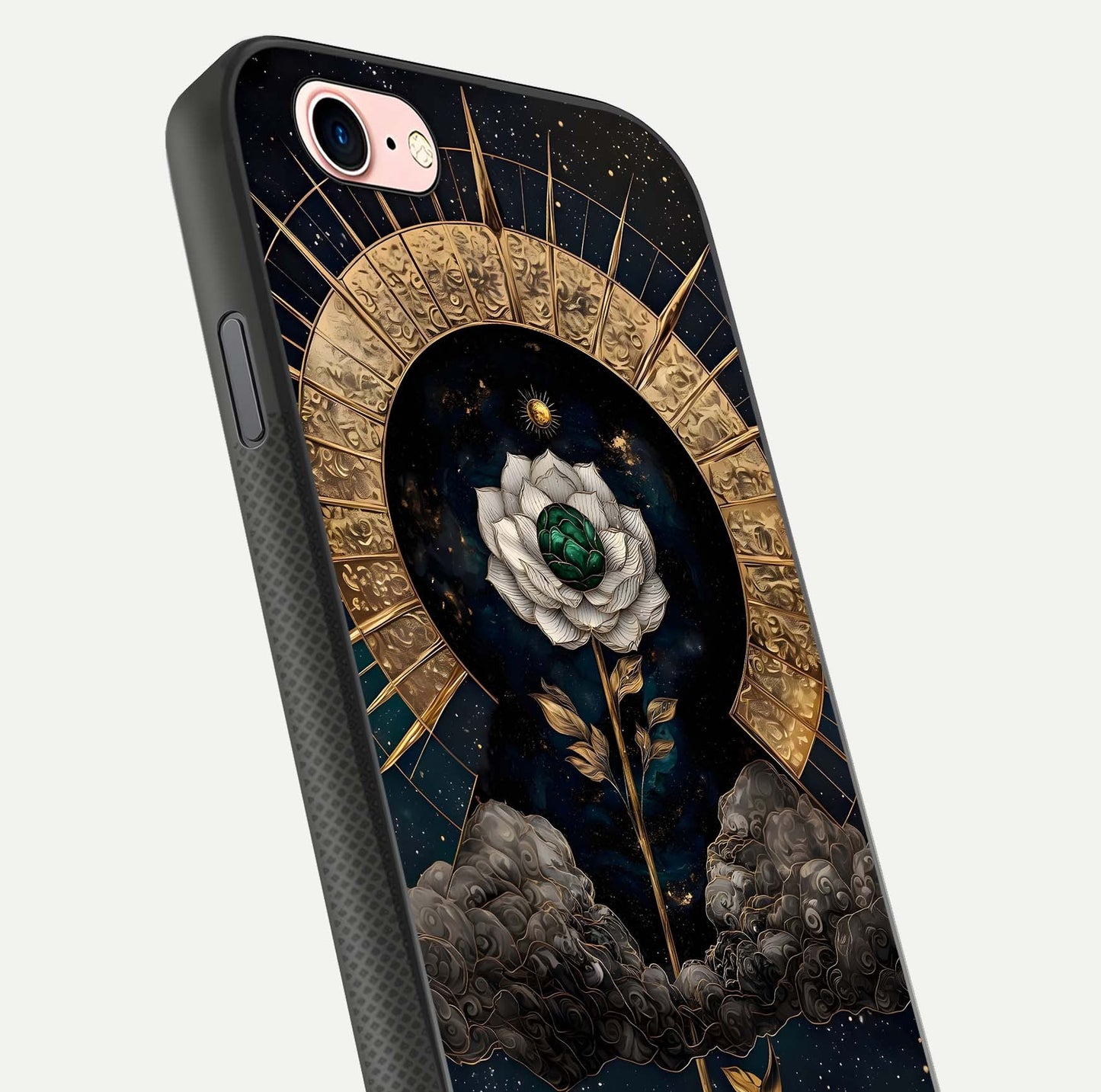 Celestial Lotus Morang Glass Case for iPhone 6 Plus close-up highlighting pink lotus petals and reflection