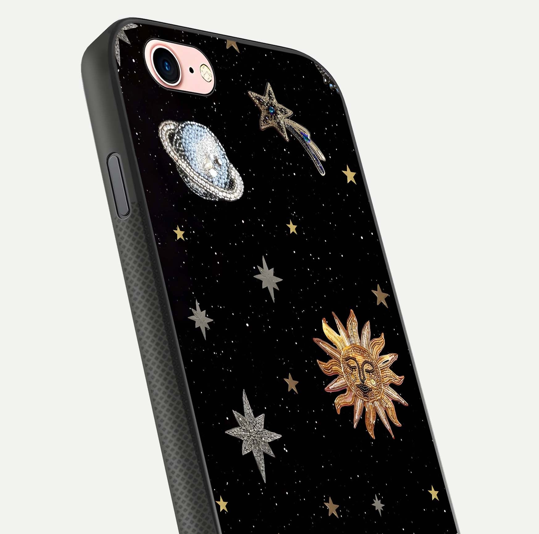 Celestial Moon With Stars Glass Case for iPhone 6 Plus close-up showing cosmic reflection and HD shine