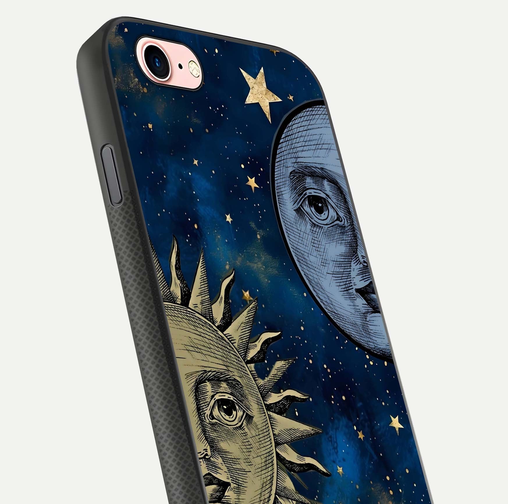 Celestial Moon With Sun Glass Case for iPhone 6 Plus close-up highlighting fine celestial detail and polish reflection