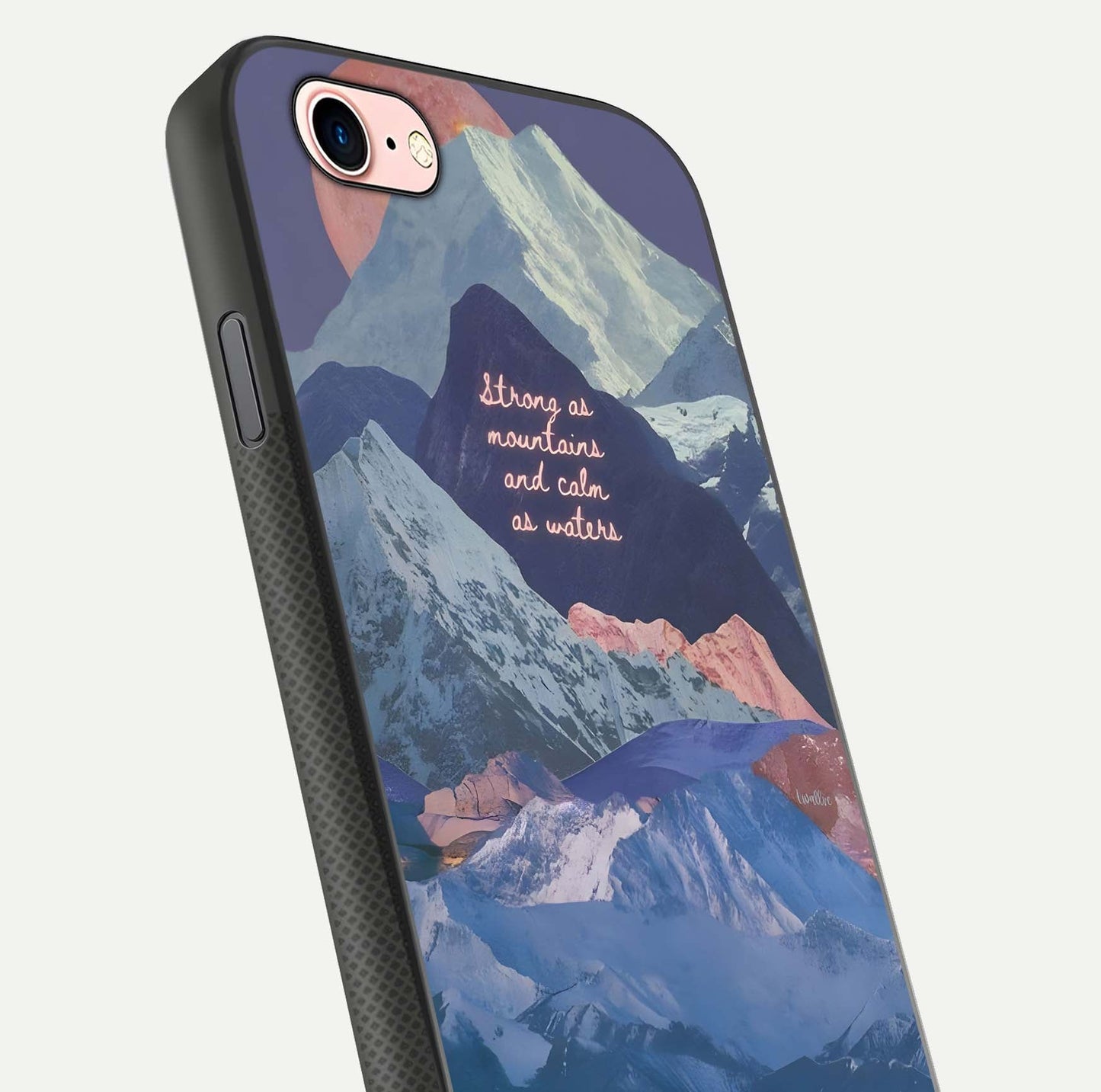 Celestial Mountain Calm Glass Case for iPhone 6 Plus close-up showing peak reflection and HD gloss texture
