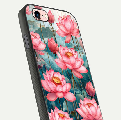 Celestial Pink Lotus Glass Case for iPhone 6 Plus close-up highlighting petal detail and HD glass reflection