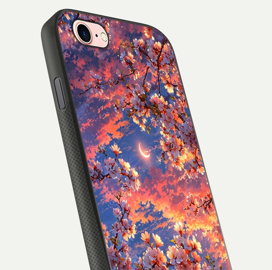 Celestial Sakura Sunset Glass Case for iPhone 6 Plus close-up image highlighting blossom petals and gloss shine