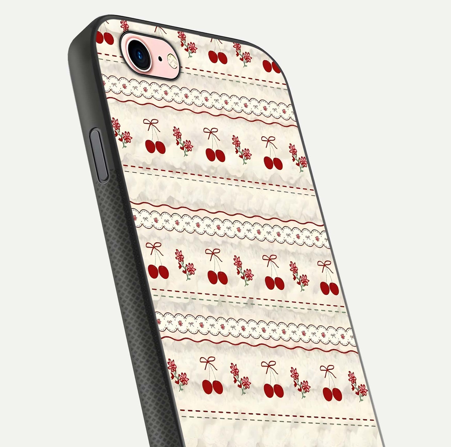 Cherry Bloom Charm Glass Case for iPhone 6 Plus close-up showing pink petals and reflection detail