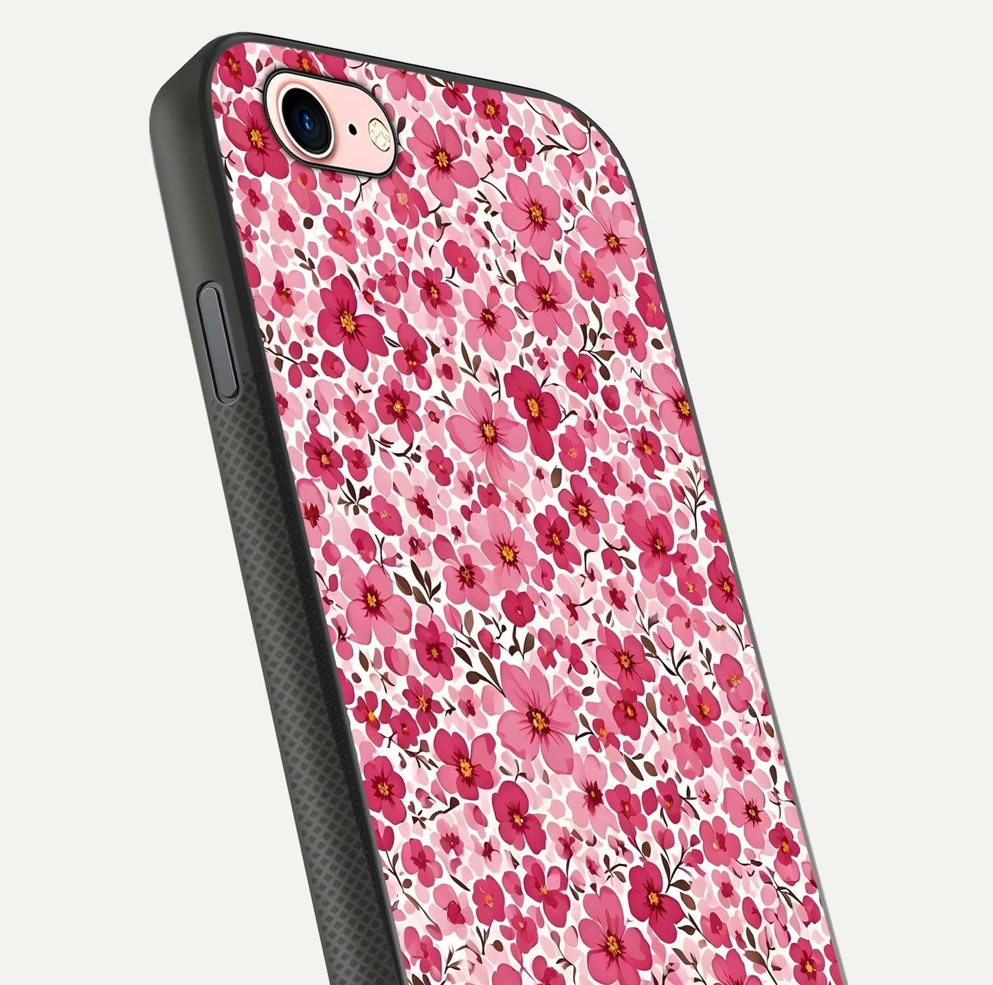 Cherry Blossom Charm Glass Case for iPhone 6 Plus close-up highlighting petal gradient and reflection shine