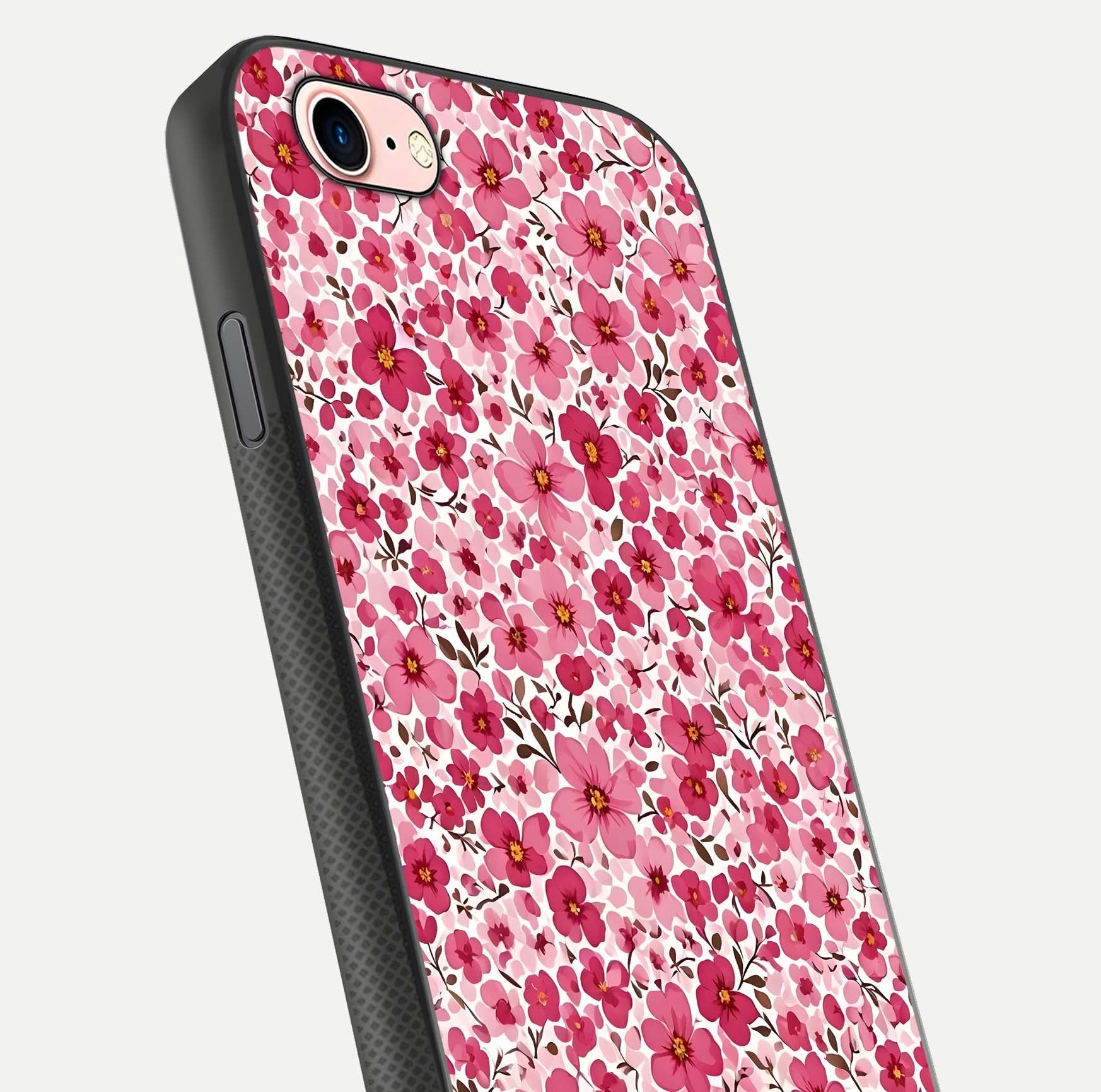 Cherry Blossom Charm Glass Case for iPhone 6 Plus close-up highlighting petal gradient and reflection shine