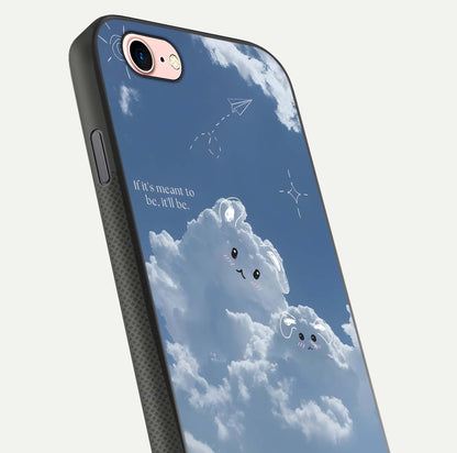 Cloud Bunny Dreams Glass Case for iPhone 6 Plus close-up showing bunny art, dreamy clouds, and HD shine