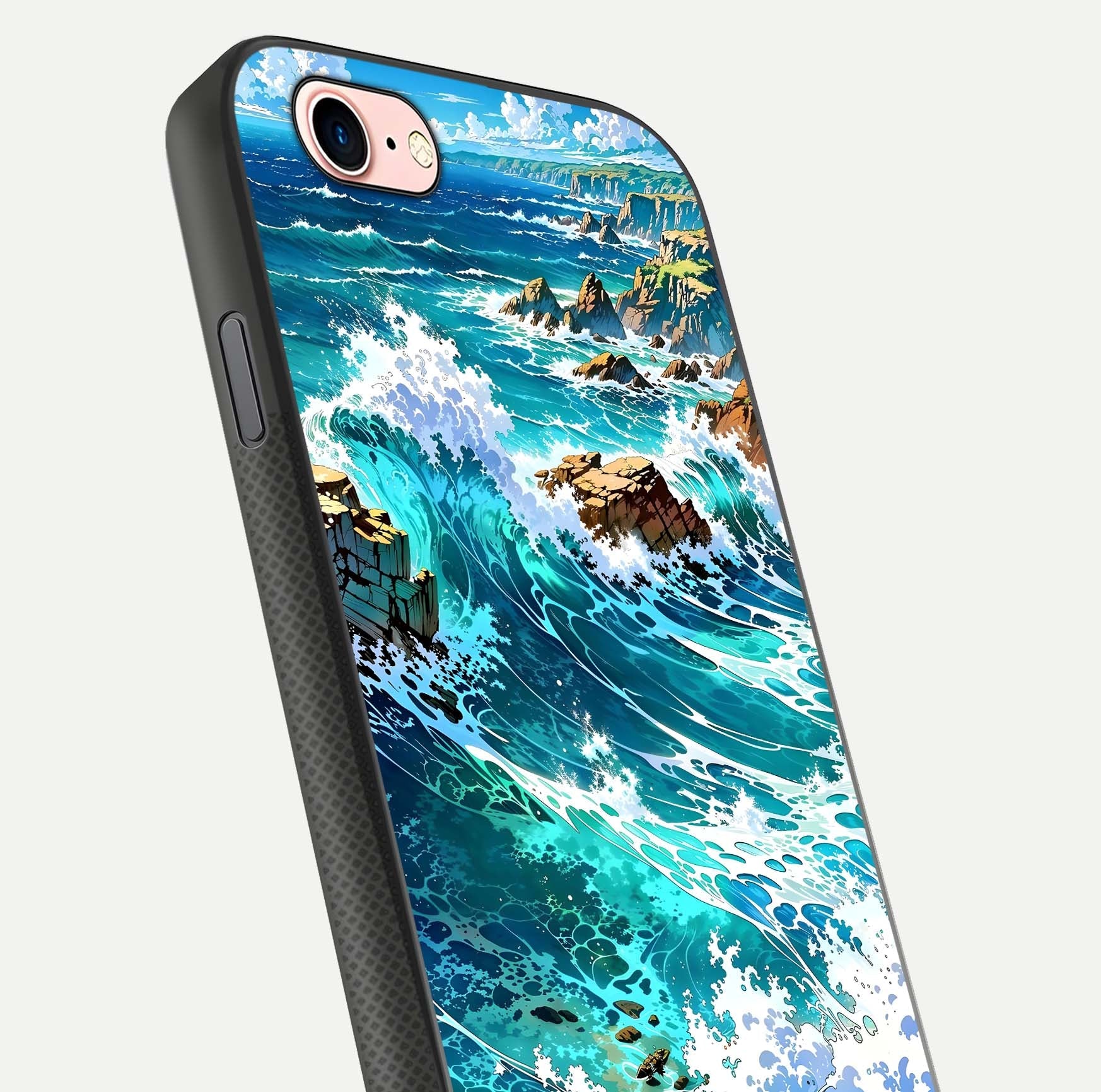 Coastal Blue Waves Glass Case for iPhone 6 Plus close-up highlighting wave texture and blue shine