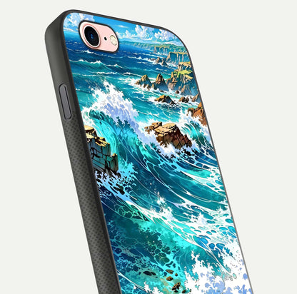 Coastal Blue Waves Glass Case for iPhone 6 Plus close-up highlighting wave texture and blue shine