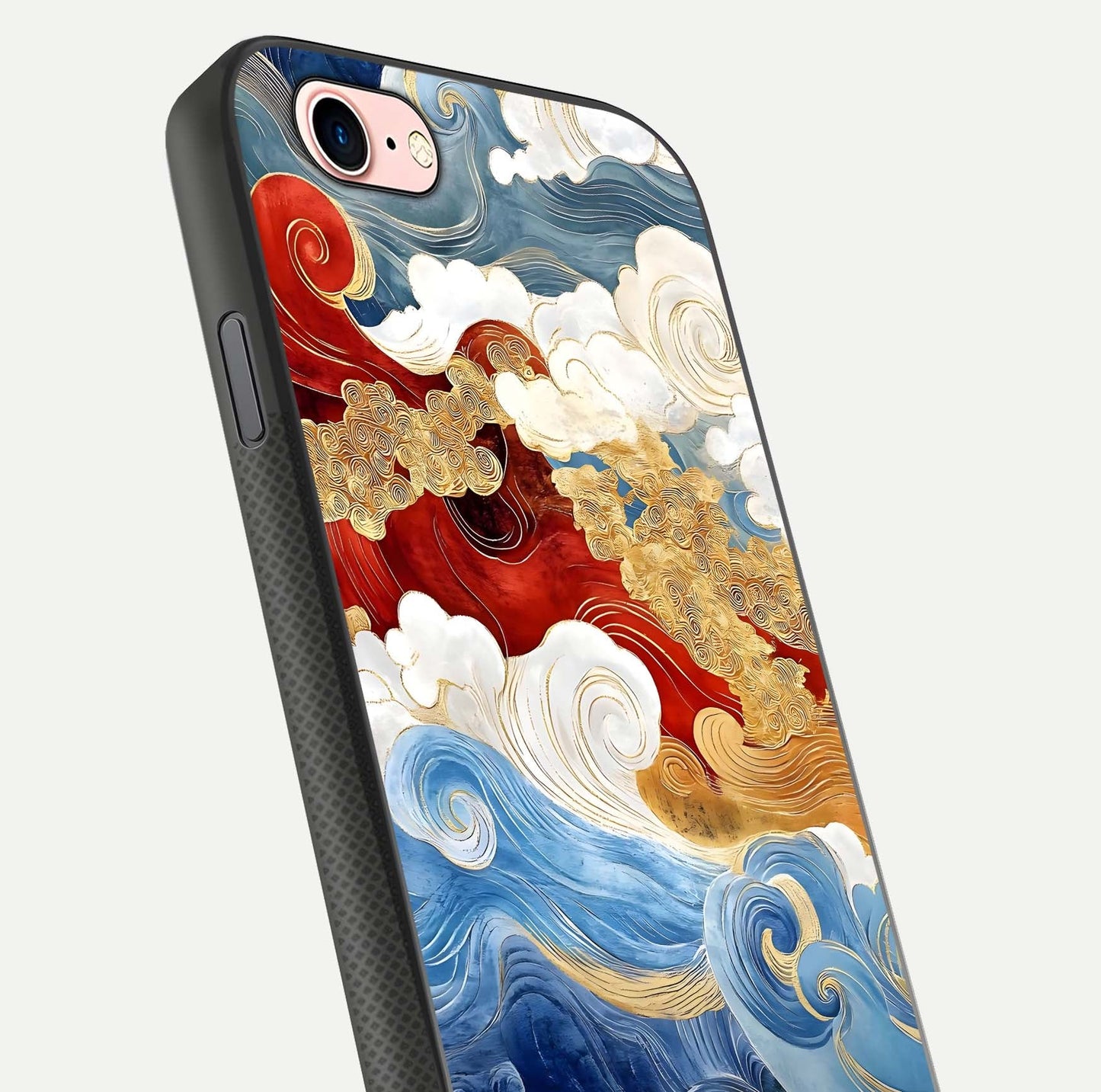 Colored Waves Glass Case for iPhone 6 Plus close-up angled shot highlighting gradient flow and light reflection