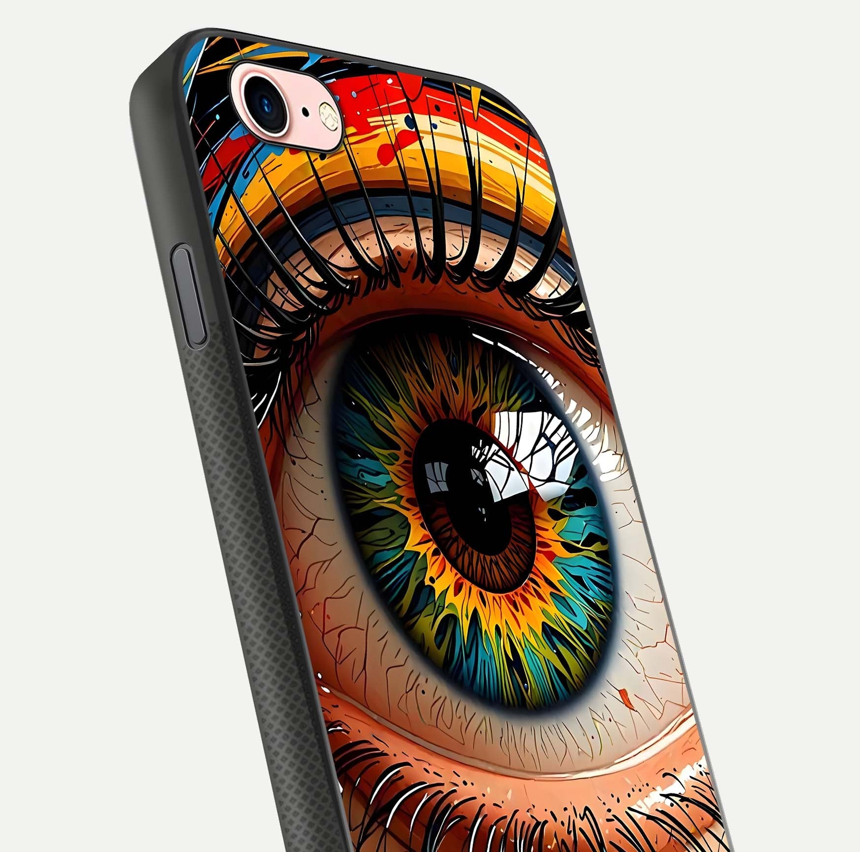 Colorful Eye Glass Case for iPhone 6 Plus close-up highlighting eye pattern detail and reflection shine