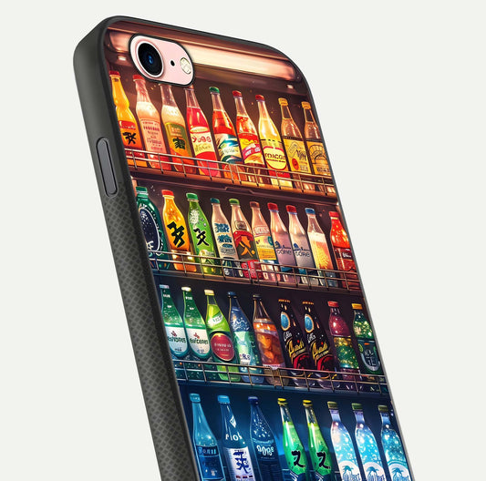 Colorful Soda Bottles Glass Case for iPhone 6 Plus close-up showing colorful bottles and HD reflection