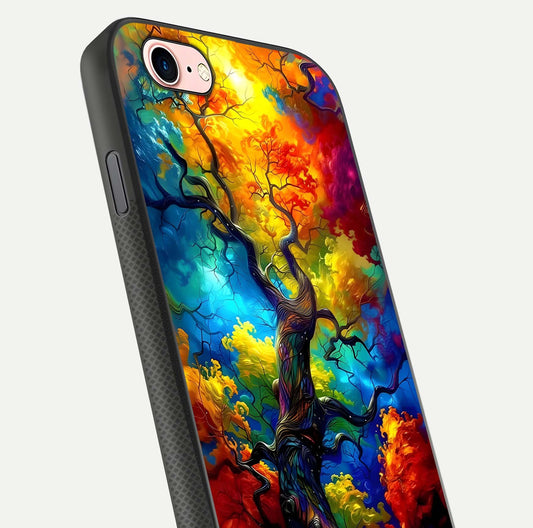 Colorful Tree Glass Case for iPhone 6 Plus close-up highlighting leaf detail, gradient colors, and shine