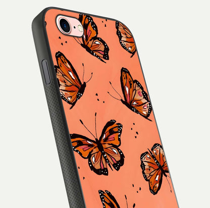 Coral Wing Butterfly Glass Case for iPhone 6 Plus close-up highlighting wing pattern, coral tones, and reflection shine