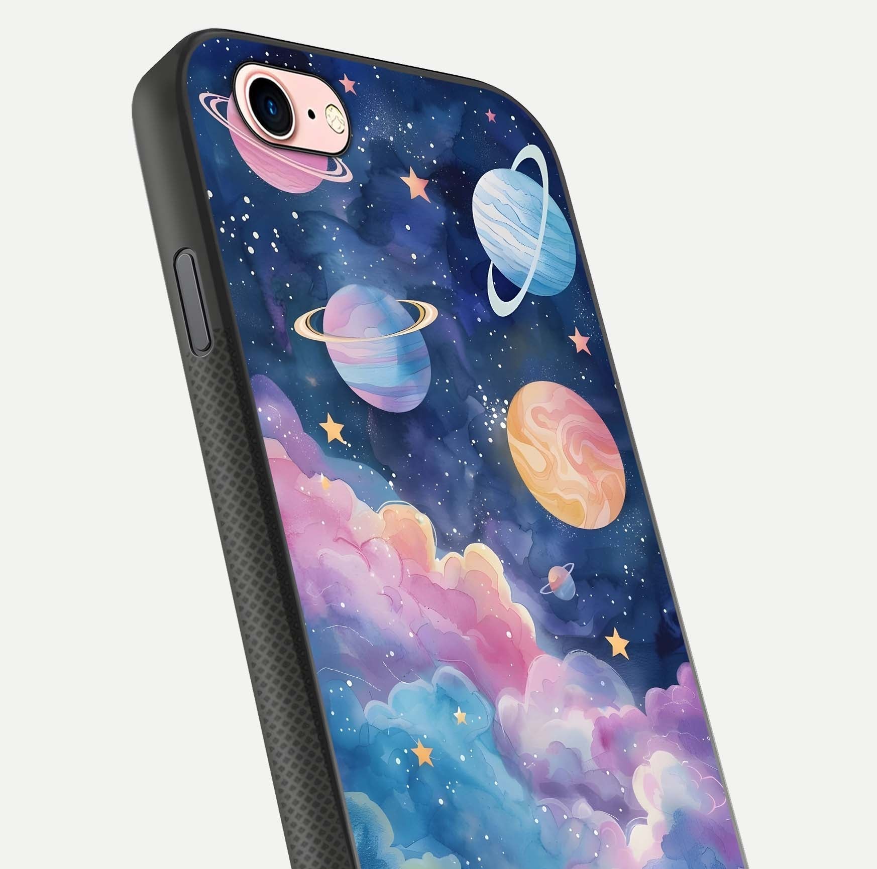 Cosmic Planet Dreams Glass Case for iPhone 6 Plus close-up highlighting planetary details and reflection glow